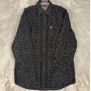 Ecko Unltd Mens Black Ornate Velvet Burnout Long Sleeve Button Up‎ Shirt L